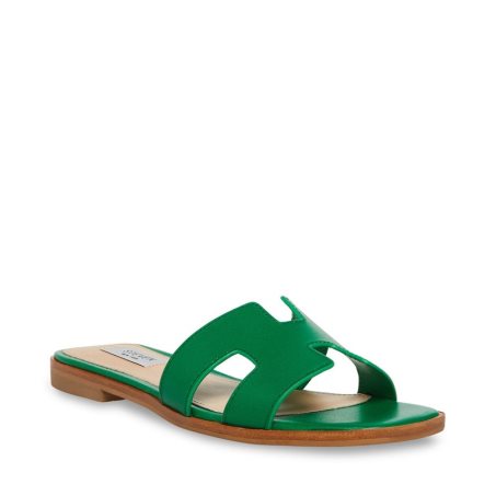 Green Steve Madden Hadyn Leather Women's Slides | PH 6572OBE